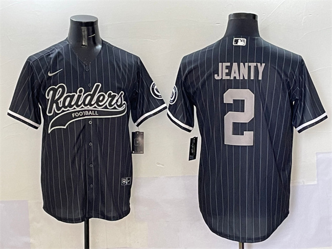 Men's Las Vegas Raiders #2 Ashton Jeanty Black Cool Base Stitched Baseball Jersey Men's Las Vegas Raiders #2 Ashton Jeanty Black Cool Base Stitched Baseball Jersey