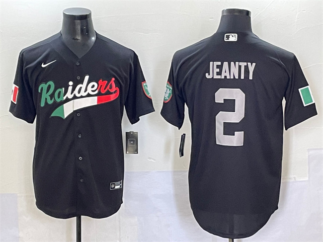 Men's Las Vegas Raiders #2 Ashton Jeanty Black Mexico Cool Base Stitched Baseball Jersey Men's Las Vegas Raiders #2 Ashton Jeanty Black Mexico Cool Base Stitched Baseball Jersey