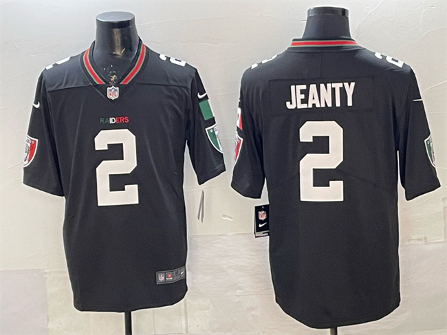 Men's Las Vegas Raiders #2 Ashton Jeanty Black Mexico Vapor Limited Stitched Football Jersey Men's Las Vegas Raiders #2 Ashton Jeanty Black Mexico Vapor Limited Stitched Football Jersey