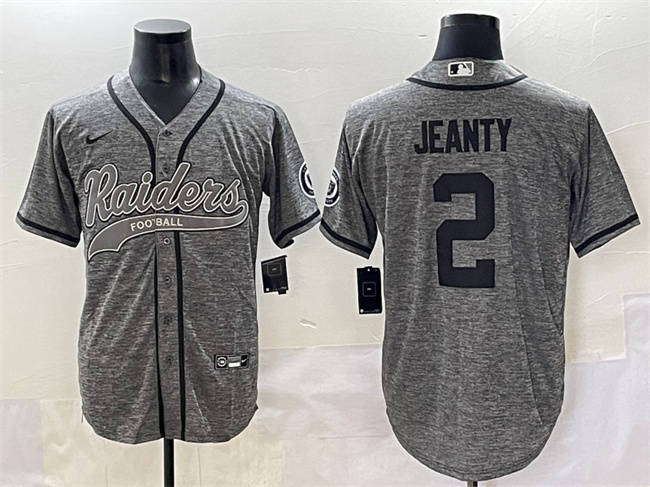 Men's Las Vegas Raiders #2 Ashton Jeanty Grey Cool Base Stitched Baseball Jersey 1 Men's Las Vegas Raiders #2 Ashton Jeanty Grey Cool Base Stitched Baseball Jersey 1