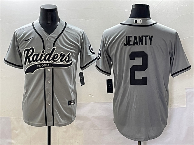 Men's Las Vegas Raiders #2 Ashton Jeanty Grey Cool Base Stitched Baseball Jersey Men's Las Vegas Raiders #2 Ashton Jeanty Grey Cool Base Stitched Baseball Jersey