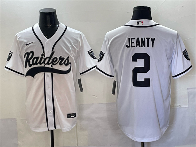 Men's Las Vegas Raiders #2 Ashton Jeanty White Cool Base Stitched Baseball Jersey Men's Las Vegas Raiders #2 Ashton Jeanty White Cool Base Stitched Baseball Jersey