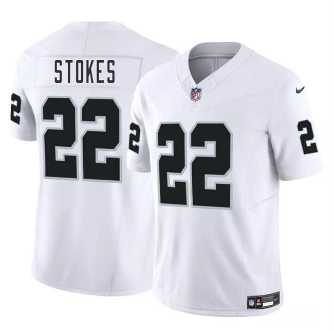Men's Las Vegas Raiders #22 Eric Stokes White 2025 F.U.S.E. Vapor Stitched Football Jersey Men's Las Vegas Raiders #22 Eric Stokes White 2025 F.U.S.E. Vapor Stitched Football Jersey