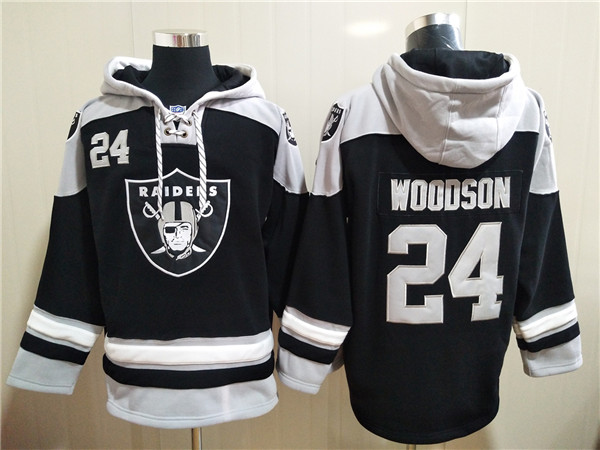 Men's Las Vegas Raiders #24 Charles Woodson Black Ageless Must-Have Lace-Up Pullover Hoodie Men's Las Vegas Raiders #24 Charles Woodson Black Ageless Must-Have Lace-Up Pullover Hoodie