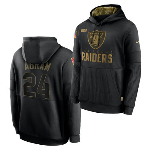Men's Las Vegas Raiders #24 Johnathan Abram 2020 Salute To Service Black Sideline Performance Pullover Hoodie