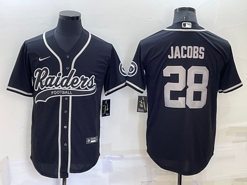 Men's Las Vegas Raiders #28 Josh Jacobs Black Cool Base Stitched Baseball Jersey Men's Las Vegas Raiders #28 Josh Jacobs Black Cool Base Stitched Baseball Jersey