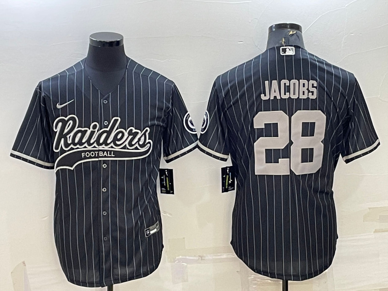 Men's Las Vegas Raiders #28 Josh Jacobs Black With Patch Cool Base Stitched Baseball Jersey Men's Las Vegas Raiders #28 Josh Jacobs Black With Patch Cool Base Stitched Baseball Jersey