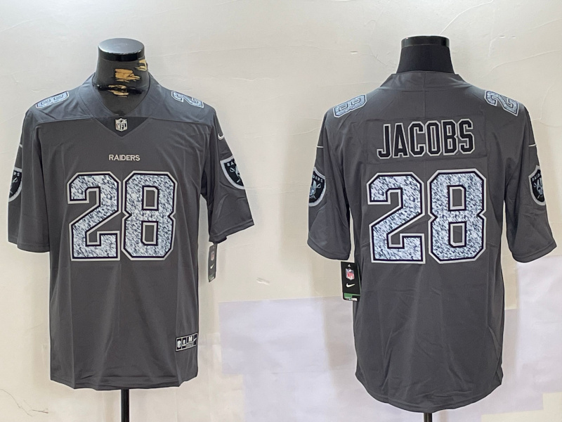 Men's Las Vegas Raiders #28 Josh Jacobs Grey Limited Stitched Jersey Men's Las Vegas Raiders #28 Josh Jacobs Grey Limited Stitched Jersey