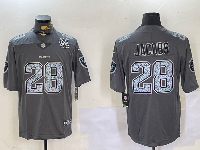 Men's Las Vegas Raiders #28 Josh Jacobs Grey Limited Stitched Jersey 3 Men's Las Vegas Raiders #28 Josh Jacobs Grey Limited Stitched Jersey 3