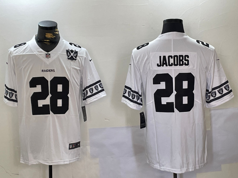 Men's Las Vegas Raiders #28 Josh Jacobs White Limited Stitched Jersey 2 Men's Las Vegas Raiders #28 Josh Jacobs White Limited Stitched Jersey 2