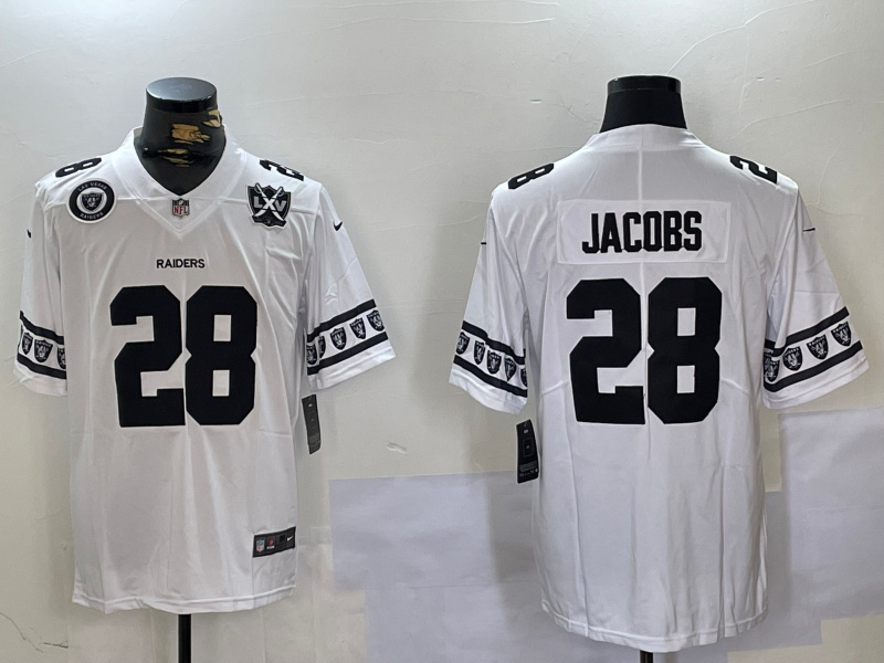 Men's Las Vegas Raiders #28 Josh Jacobs White Limited Stitched Jersey 3 Men's Las Vegas Raiders #28 Josh Jacobs White Limited Stitched Jersey 3