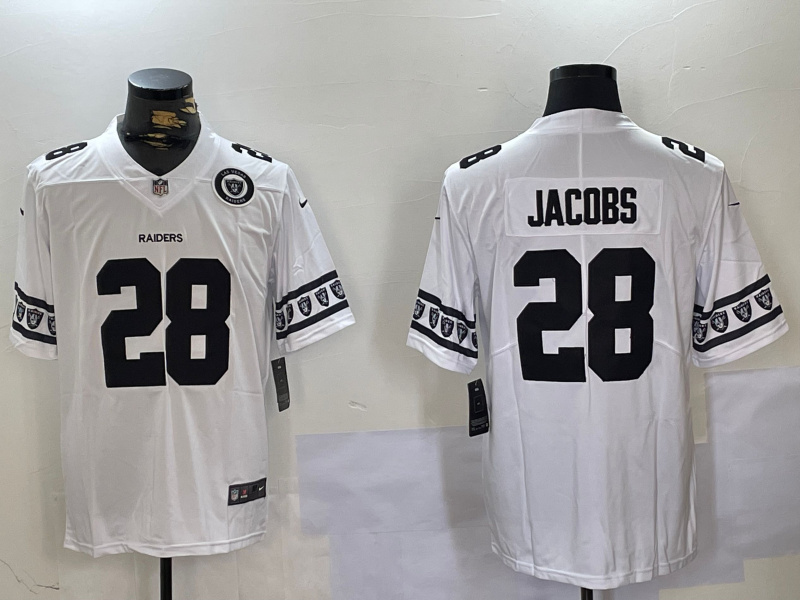 Men's Las Vegas Raiders #28 Josh Jacobs White Limited Stitched Jersey Men's Las Vegas Raiders #28 Josh Jacobs White Limited Stitched Jersey