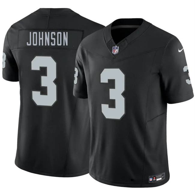 Men's Las Vegas Raiders #3 Taron Johnson Black 2026 F.U.S.E. Vapor Untouchable Limited Stitched Football Jersey Men's Las Vegas Raiders #3 Taron Johnson Black 2026 F.U.S.E. Vapor Untouchable Limited Stitched Football Jersey