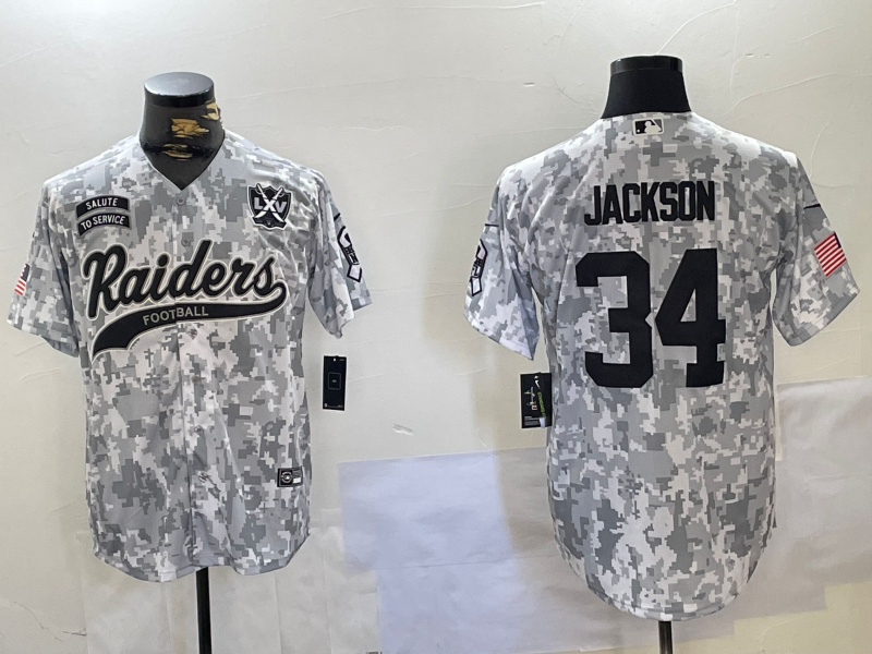 Men's Las Vegas Raiders #34 Bo Jackson 2024 Arctic Camo Salute To Service Stitched Baseball Jersey 2