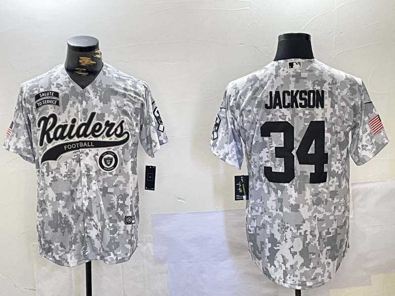 Men's Las Vegas Raiders #34 Bo Jackson 2024 Arctic Camo Salute To Service Stitched Baseball Jersey 3 Men's Las Vegas Raiders #34 Bo Jackson 2024 Arctic Camo Salute To Service Stitched Baseball Jersey 3