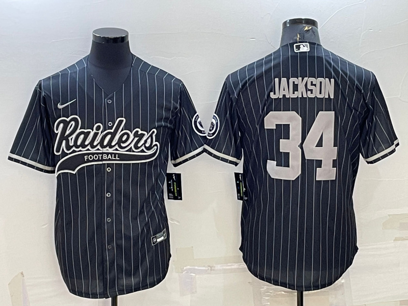 Men's Las Vegas Raiders #34 Bo Jackson Black With Patch Cool Base Stitched Baseball Jersey Men's Las Vegas Raiders #34 Bo Jackson Black With Patch Cool Base Stitched Baseball Jersey