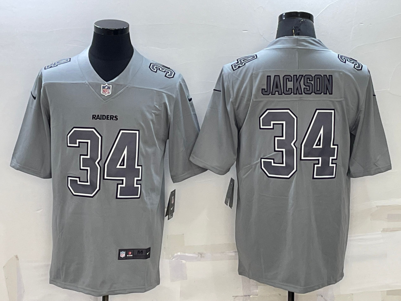 Men's Las Vegas Raiders #34 Bo Jackson Grey Atmosphere Fashion Stitched Jersey Men's Las Vegas Raiders #34 Bo Jackson Grey Atmosphere Fashion Stitched Jersey