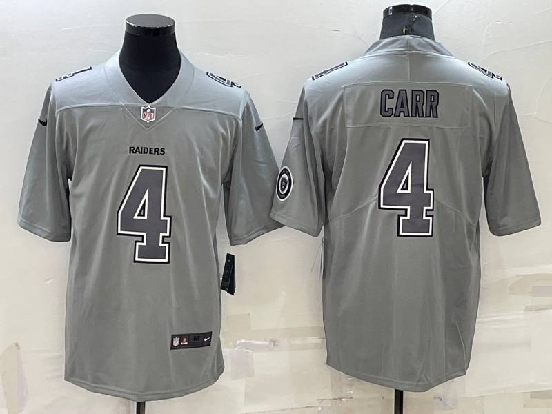 Men's Las Vegas Raiders #4 Derek Carr Grey Atmosphere Fashion Stitched Jersey Men's Las Vegas Raiders #4 Derek Carr Grey Atmosphere Fashion Stitched Jersey