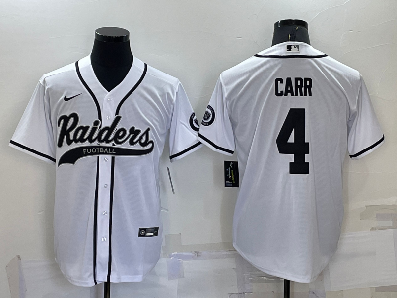 Men's Las Vegas Raiders #4 Derek Carr White Cool Base Stitched Baseball Jersey Men's Las Vegas Raiders #4 Derek Carr White Cool Base Stitched Baseball Jersey