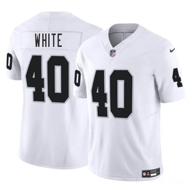 Men's Las Vegas Raiders #40 Devin White White 2025 F.U.S.E. Vapor Stitched Football Jersey Men's Las Vegas Raiders #40 Devin White White 2025 F.U.S.E. Vapor Stitched Football Jersey