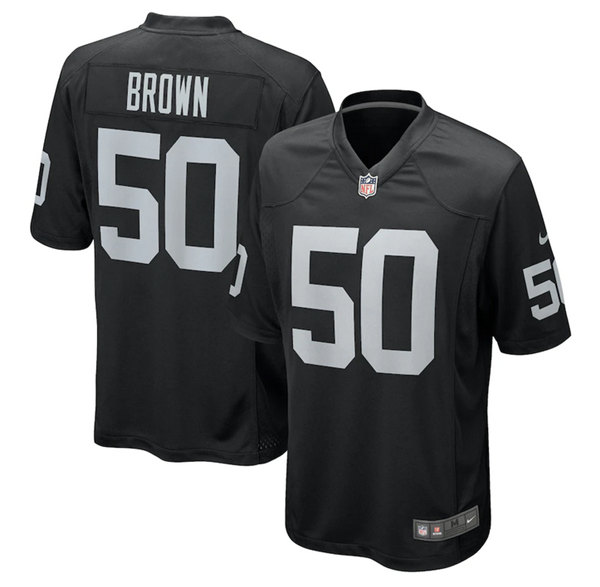 Men's Las Vegas Raiders #50 Jayon Brown Black Stitched Game Jersey Men's Las Vegas Raiders #50 Jayon Brown Black Stitched Game Jersey