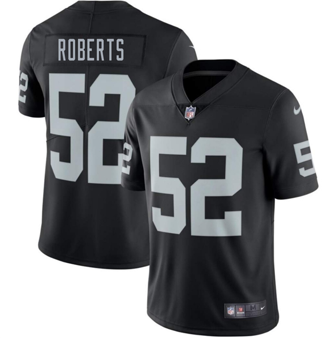 Men's Las Vegas Raiders #52 Elandon Roberts Black 2025 Vapor Stitched Football Jersey Men's Las Vegas Raiders #52 Elandon Roberts Black 2025 Vapor Stitched Football Jersey