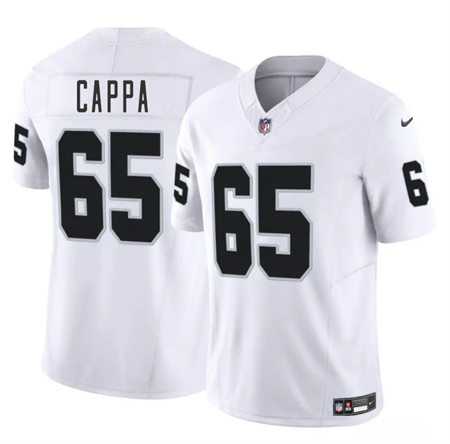 Men's Las Vegas Raiders #65 Alex Cappa White 2025 F.U.S.E. Vapor Stitched Football Jersey Men's Las Vegas Raiders #65 Alex Cappa White 2025 F.U.S.E. Vapor Stitched Football Jersey