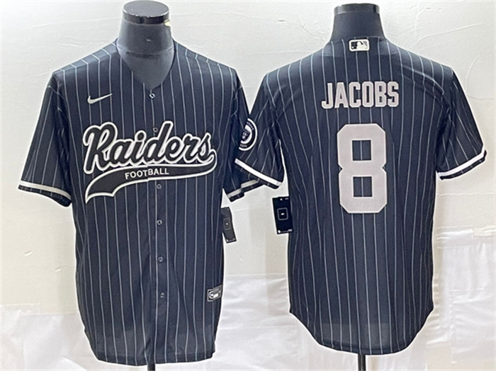 Men's Las Vegas Raiders #8 Josh Jacobs Black Cool Base Stitched Baseball Jerseys Men's Las Vegas Raiders #8 Josh Jacobs Black Cool Base Stitched Baseball Jerseys