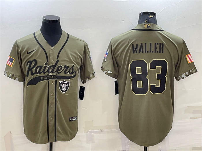 Men's Las Vegas Raiders #83 Darren Waller 2022 Olive Salute To Service Cool Base Stitched Baseball Jersey Men's Las Vegas Raiders #83 Darren Waller 2022 Olive Salute To Service Cool Base Stitched Baseball Jersey