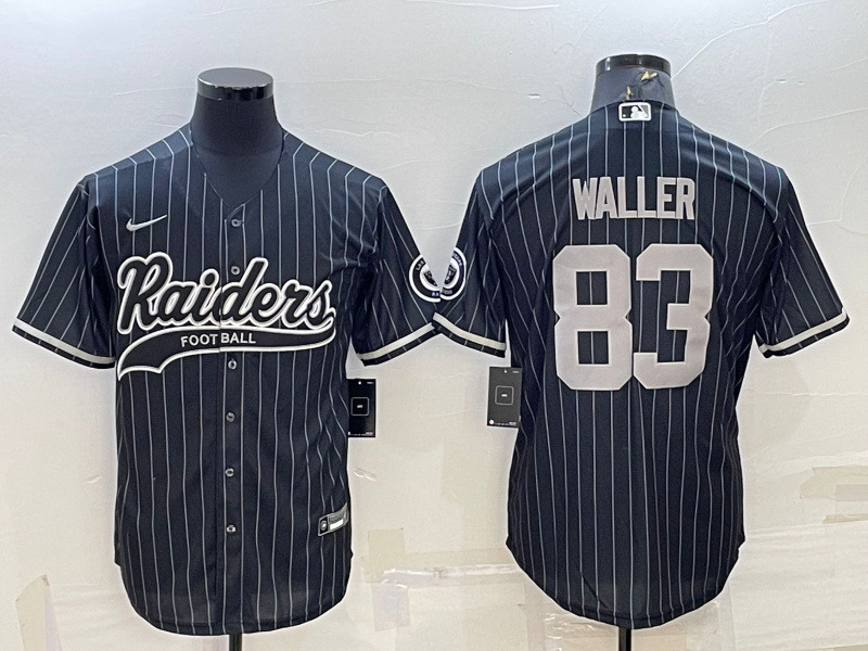 Men's Las Vegas Raiders #83 Darren Waller Black With Patch Cool Base Stitched Baseball Jersey Men's Las Vegas Raiders #83 Darren Waller Black With Patch Cool Base Stitched Baseball Jersey