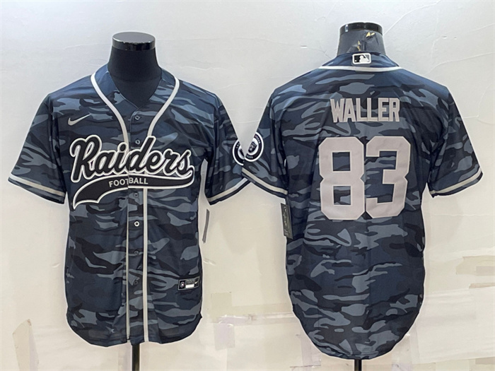 Men's Las Vegas Raiders #83 Darren Waller Grey Camo With Patch Cool Base Stitched Baseball Jersey Men's Las Vegas Raiders #83 Darren Waller Grey Camo With Patch Cool Base Stitched Baseball Jersey