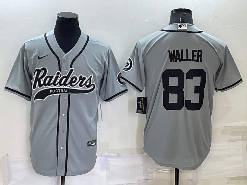 Men's Las Vegas Raiders #83 Darren Waller Grey Cool Base Stitched Baseball Jersey Men's Las Vegas Raiders #83 Darren Waller Grey Cool Base Stitched Baseball Jersey