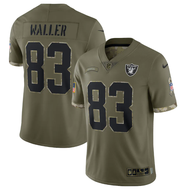 Men's Las Vegas Raiders #83 Darren Waller Olive 2022 Salute To Service Limited Stitched Jersey Men's Las Vegas Raiders #83 Darren Waller Olive 2022 Salute To Service Limited Stitched Jersey