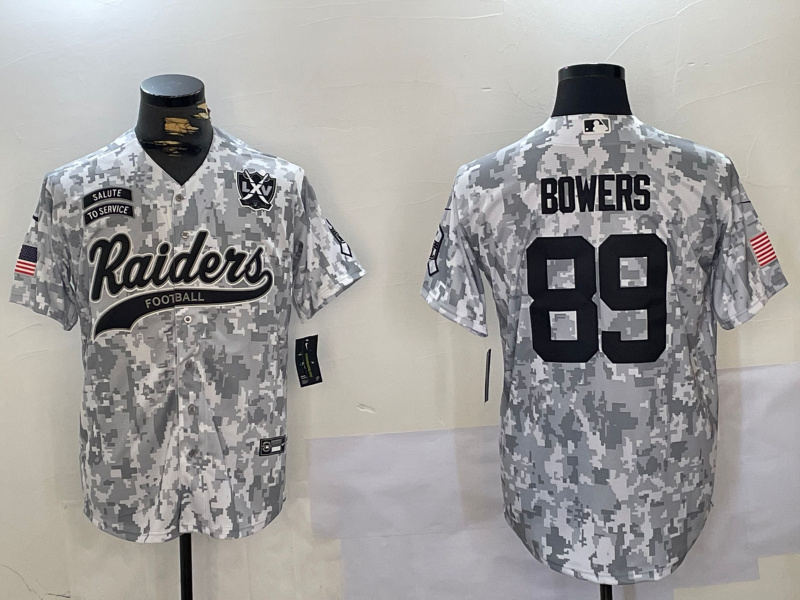Men's Las Vegas Raiders #89 Brock Bowers 2024 Arctic Camo Salute To Service Stitched Baseball Jersey 1