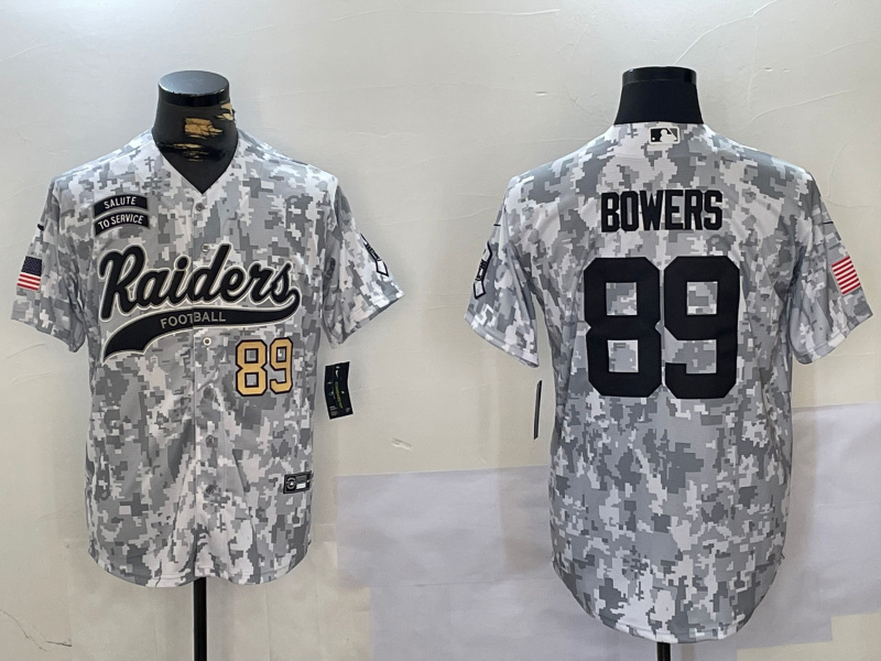 Men's Las Vegas Raiders #89 Brock Bowers 2024 Arctic Camo Salute To Service Stitched Baseball Jersey 3