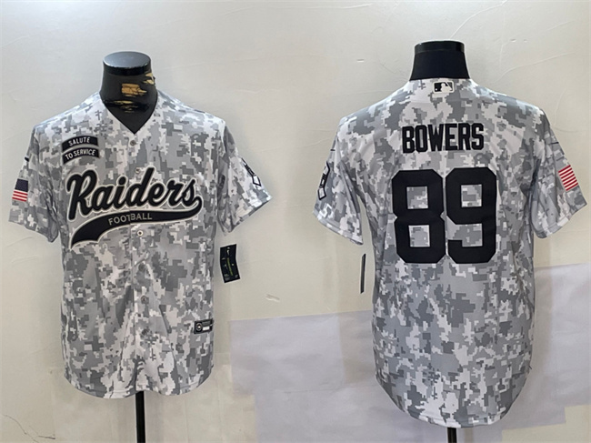 Men's Las Vegas Raiders #89 Brock Bowers 2024 Arctic Camo Salute To Service Stitched Baseball Jersey Men's Las Vegas Raiders #89 Brock Bowers 2024 Arctic Camo Salute To Service Stitched Baseball Jersey