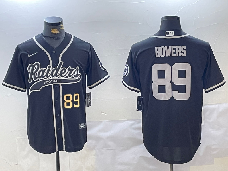 Men's Las Vegas Raiders #89 Brock Bowers Black Cool Base Stitched Baseball Jersey 1 Men's Las Vegas Raiders #89 Brock Bowers Black Cool Base Stitched Baseball Jersey 1