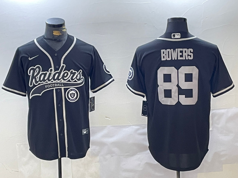Men's Las Vegas Raiders #89 Brock Bowers Black Cool Base Stitched Baseball Jersey 2 Men's Las Vegas Raiders #89 Brock Bowers Black Cool Base Stitched Baseball Jersey 2