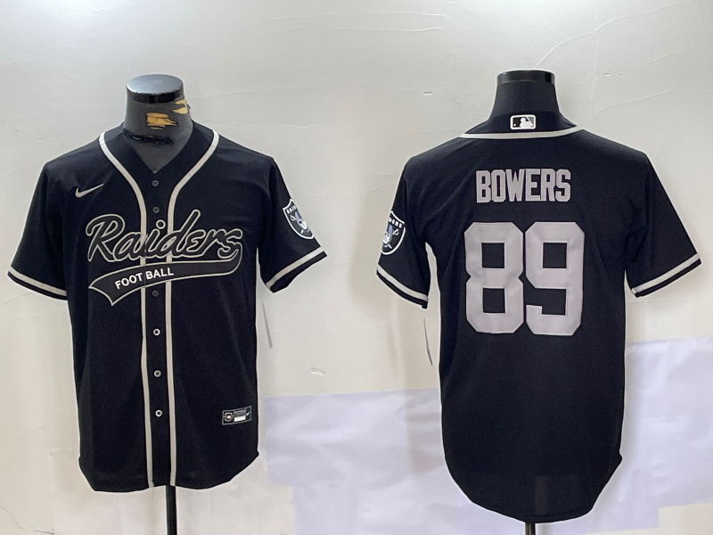 Men's Las Vegas Raiders #89 Brock Bowers Black Cool Base Stitched Baseball Jersey 5 Men's Las Vegas Raiders #89 Brock Bowers Black Cool Base Stitched Baseball Jersey 5