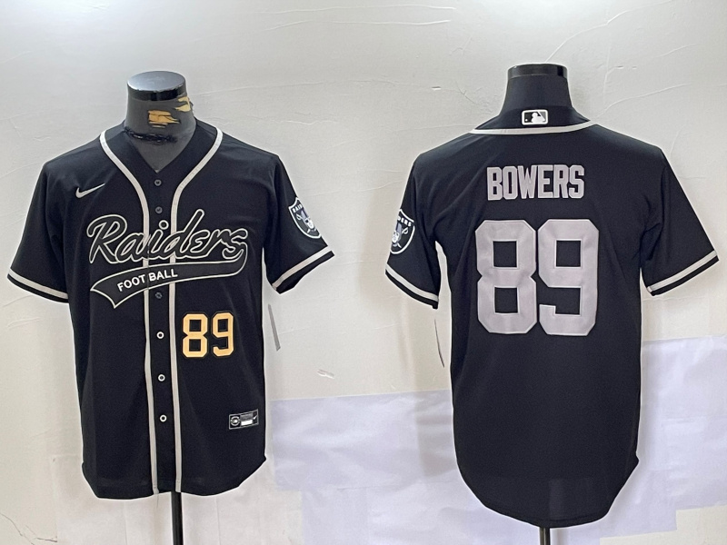 Men's Las Vegas Raiders #89 Brock Bowers Black Cool Base Stitched Baseball Jersey 6 Men's Las Vegas Raiders #89 Brock Bowers Black Cool Base Stitched Baseball Jersey 6