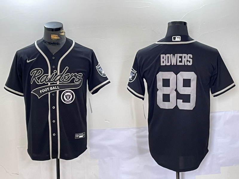 Men's Las Vegas Raiders #89 Brock Bowers Black Cool Base Stitched Baseball Jersey 7 Men's Las Vegas Raiders #89 Brock Bowers Black Cool Base Stitched Baseball Jersey 7