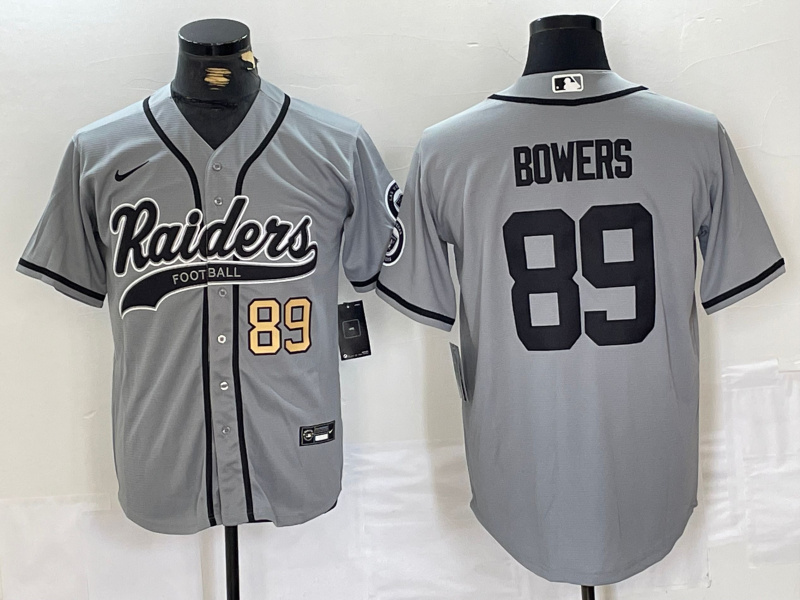 Men's Las Vegas Raiders #89 Brock Bowers Grey Cool Base Stitched Baseball Jersey 2
