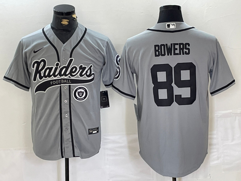 Men's Las Vegas Raiders #89 Brock Bowers Grey Cool Base Stitched Baseball Jersey 4