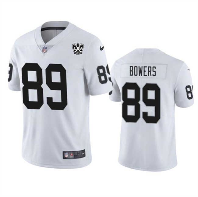 Men's Las Vegas Raiders #89 Brock Bowers White 2024 65th Anniversary Patch Vapor Stitched Football Jersey Men's Las Vegas Raiders #89 Brock Bowers White 2024 65th Anniversary Patch Vapor Stitched Football Jersey