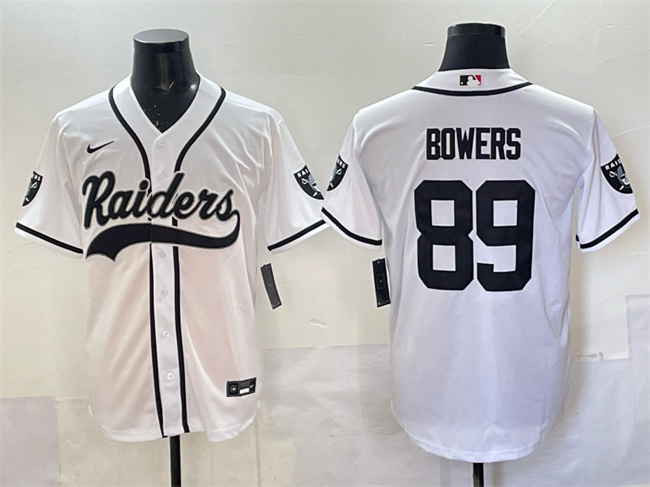 Men's Las Vegas Raiders #89 Brock Bowers White Cool Base Stitched Baseball Jersey Men's Las Vegas Raiders #89 Brock Bowers White Cool Base Stitched Baseball Jersey