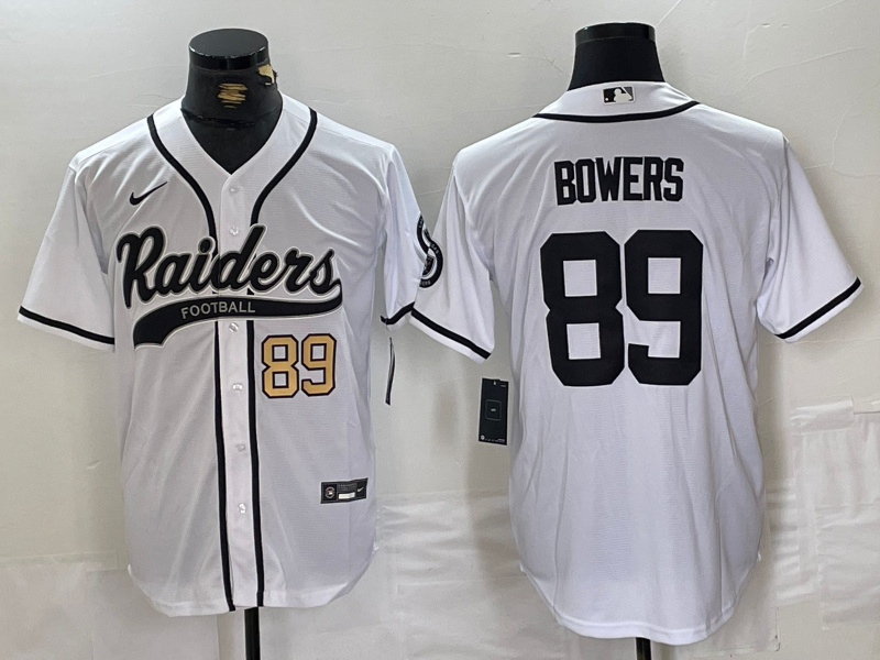 Men's Las Vegas Raiders #89 Brock Bowers White Cool Base Stitched Baseball Jersey 1 Men's Las Vegas Raiders #89 Brock Bowers White Cool Base Stitched Baseball Jersey 1