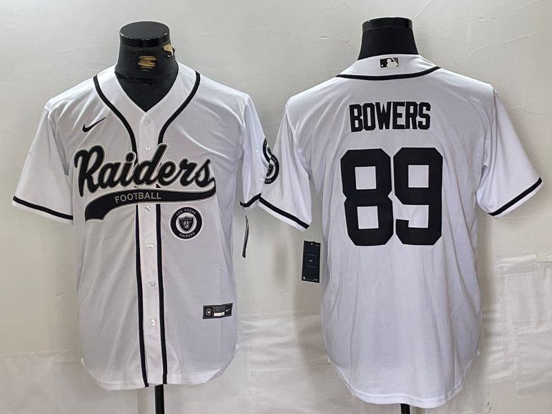 Men's Las Vegas Raiders #89 Brock Bowers White Cool Base Stitched Baseball Jersey 3 Men's Las Vegas Raiders #89 Brock Bowers White Cool Base Stitched Baseball Jersey 3
