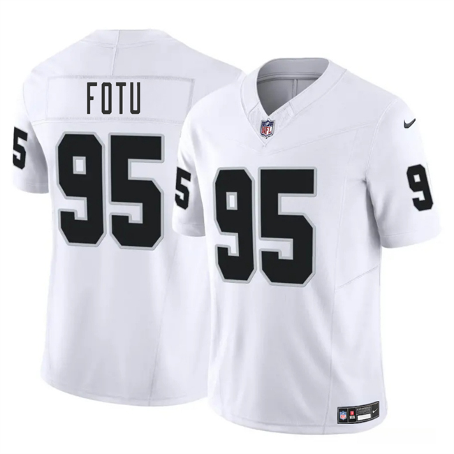 Men's Las Vegas Raiders #95 Leki Fotu White 2025 F.U.S.E. Vapor Stitched Football Jersey Men's Las Vegas Raiders #95 Leki Fotu White 2025 F.U.S.E. Vapor Stitched Football Jersey