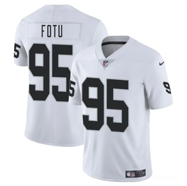 Men's Las Vegas Raiders #95 Leki Fotu White 2025 Vapor Stitched Football Jersey Men's Las Vegas Raiders #95 Leki Fotu White 2025 Vapor Stitched Football Jersey
