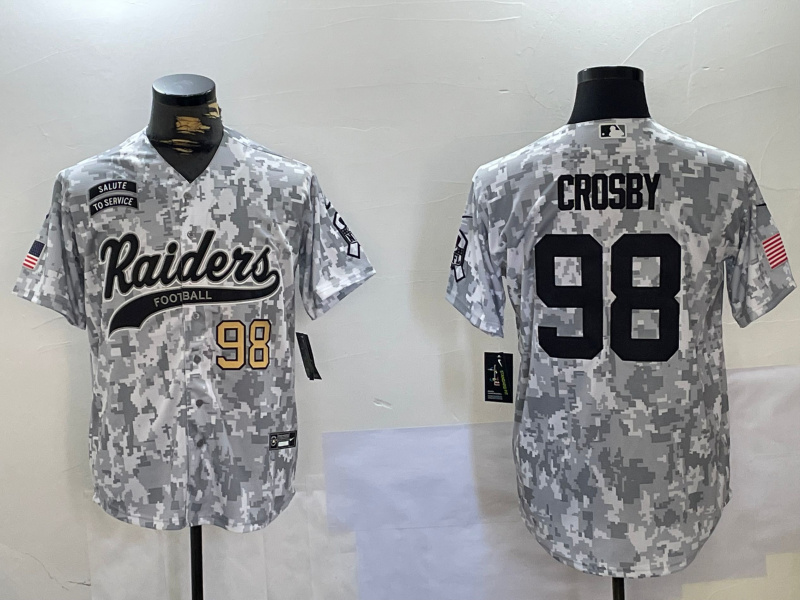 Men's Las Vegas Raiders #98 Maxx Crosby 2024 Arctic Camo Salute To Service Stitched Baseball Jersey 1 Men's Las Vegas Raiders #98 Maxx Crosby 2024 Arctic Camo Salute To Service Stitched Baseball Jersey 1